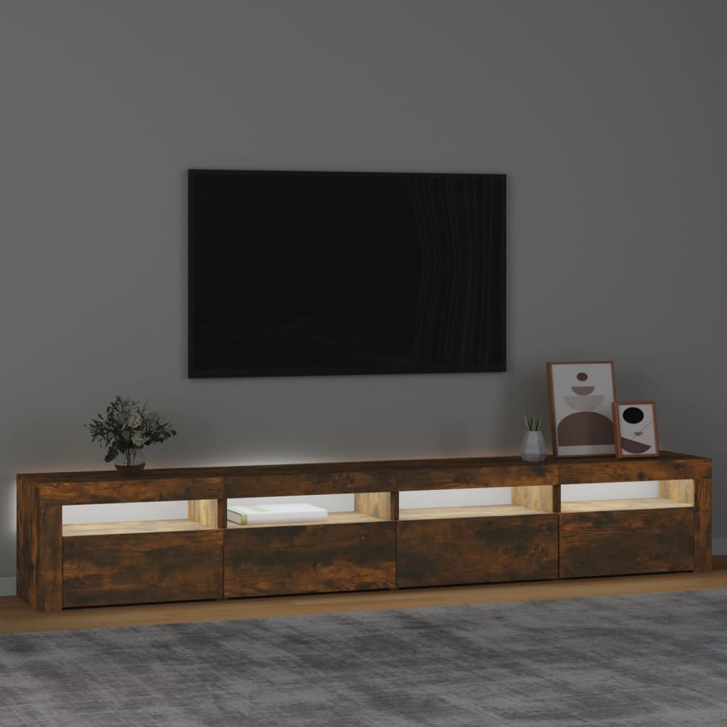 TV Cabinet with LED Lights Smoked Oak 240x35x40 cm