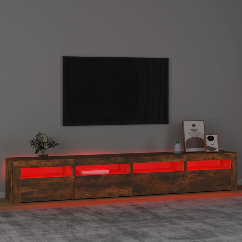 TV Cabinet with LED Lights Smoked Oak 240x35x40 cm