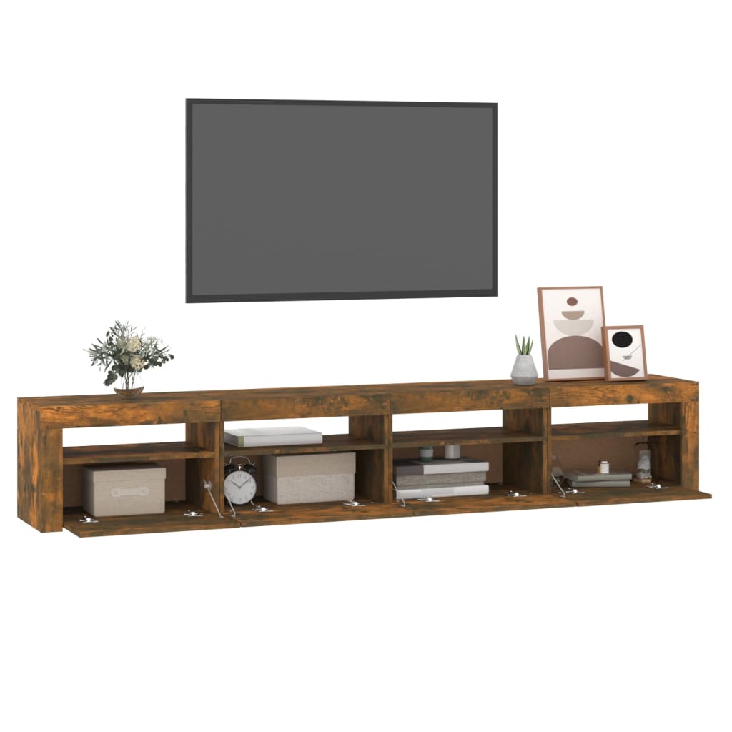 TV Cabinet with LED Lights Smoked Oak 240x35x40 cm