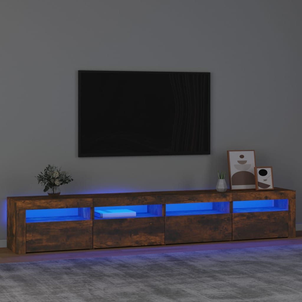 TV Cabinet with LED Lights Smoked Oak 240x35x40 cm