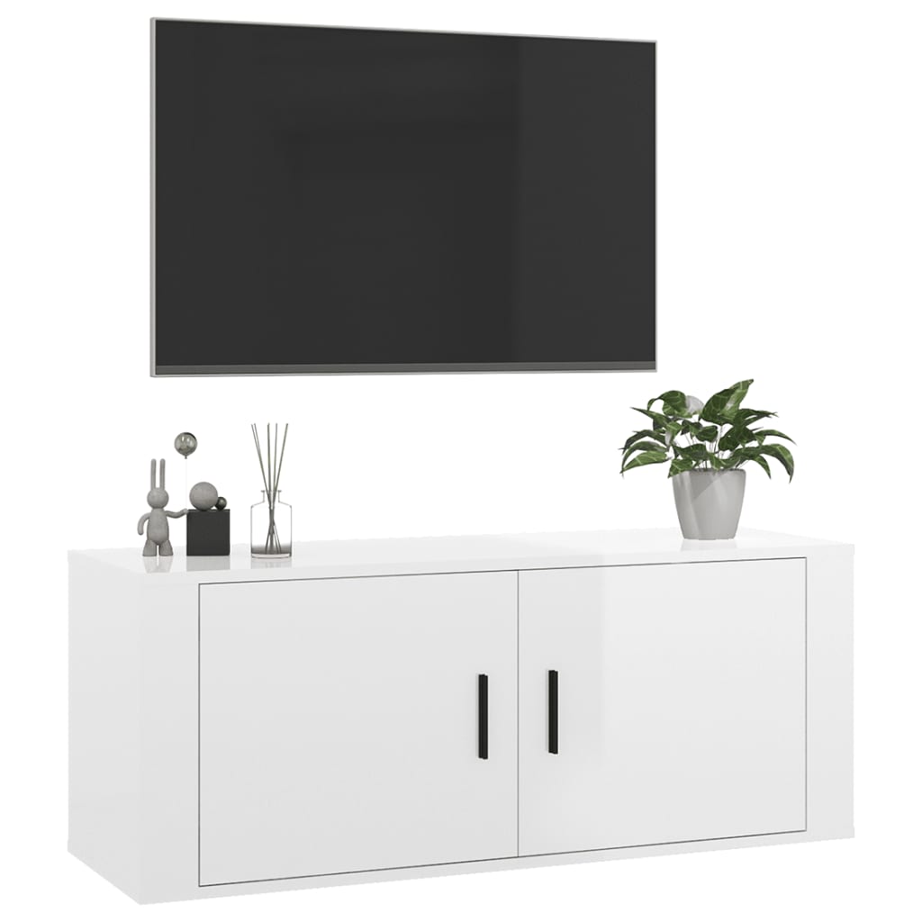 Wall Mounted TV Cabinet High Gloss White 100x34.5x40 cm