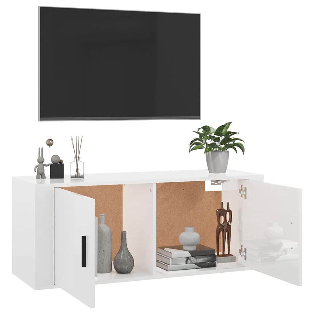 Wall Mounted TV Cabinet High Gloss White 100x34.5x40 cm