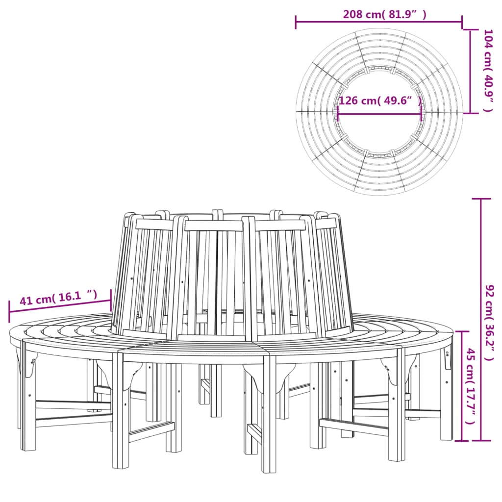 Round Tree Bench Ø208 cm Solid Wood Eucalyptus