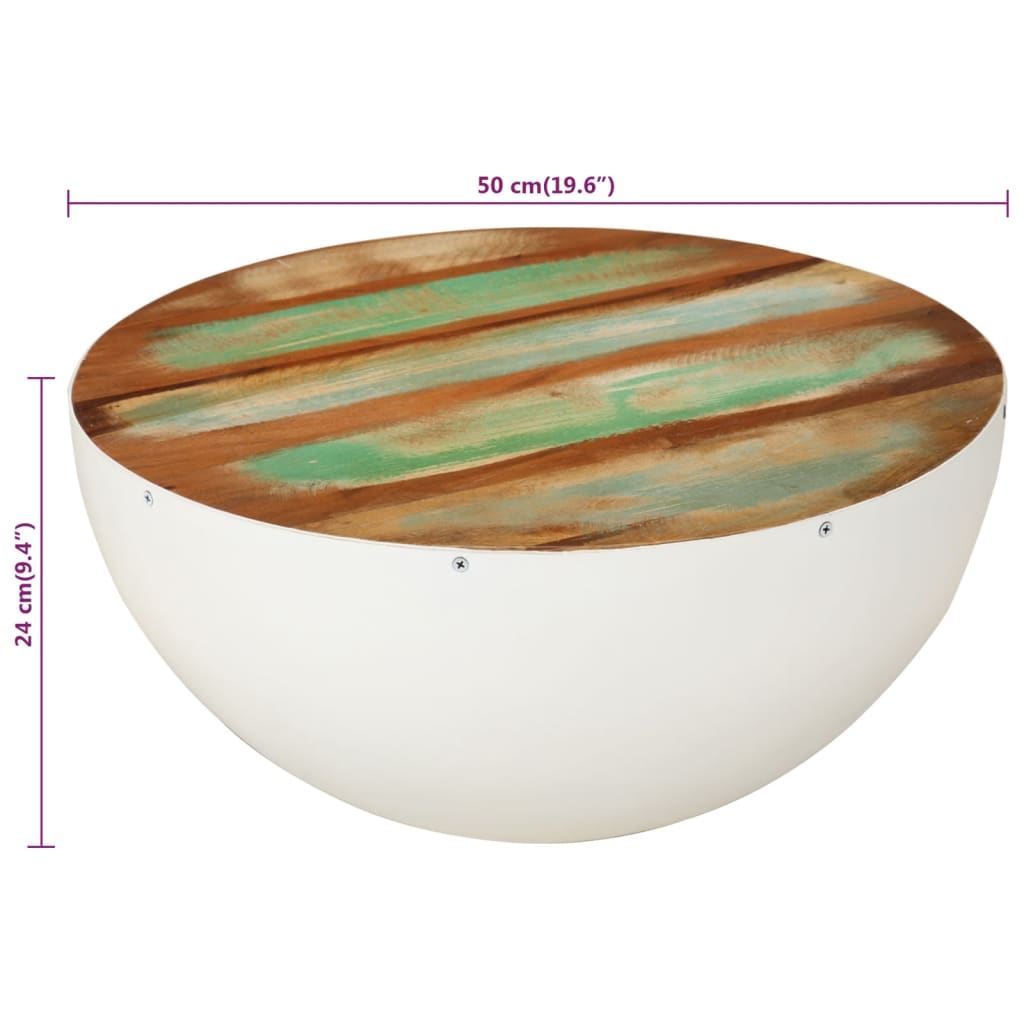 Bowl-shaped Coffee Table White Ø50x24 cm Solid Wood Reclaimed