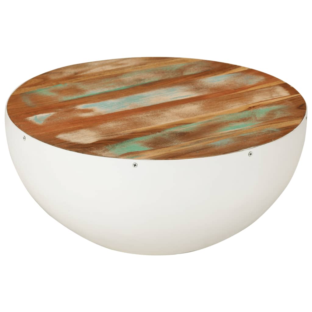 Bowl-shaped Coffee Table White Ø50x24 cm Solid Wood Reclaimed