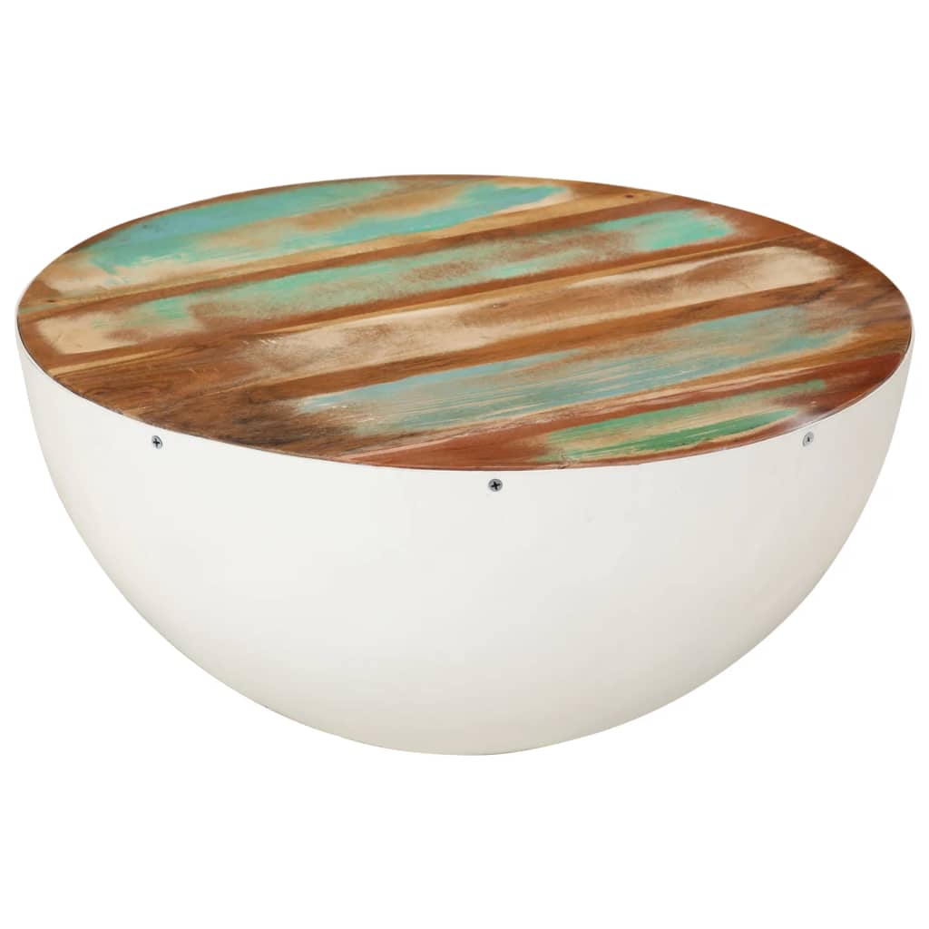 Bowl-shaped Coffee Table White Ø50x24 cm Solid Wood Reclaimed