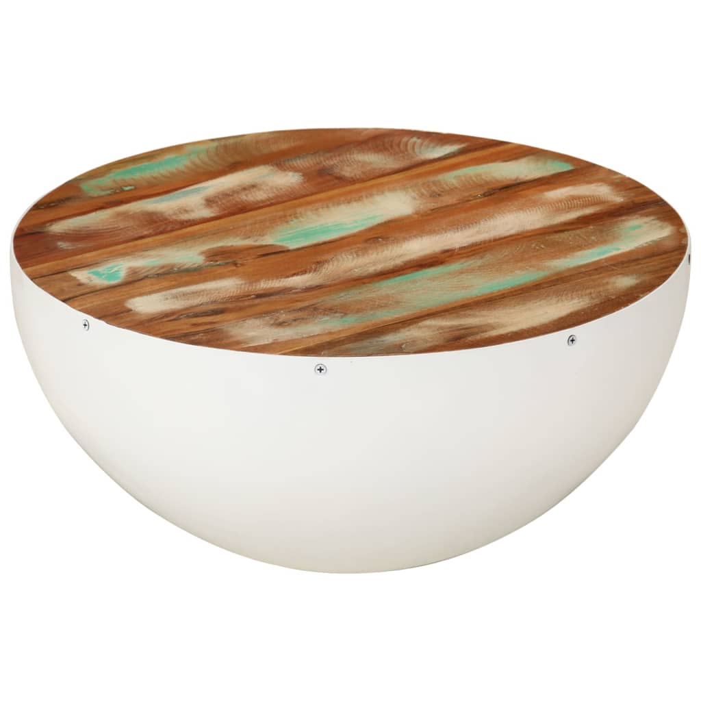 Bowl-shaped Coffee Table White Ø50x24 cm Solid Wood Reclaimed