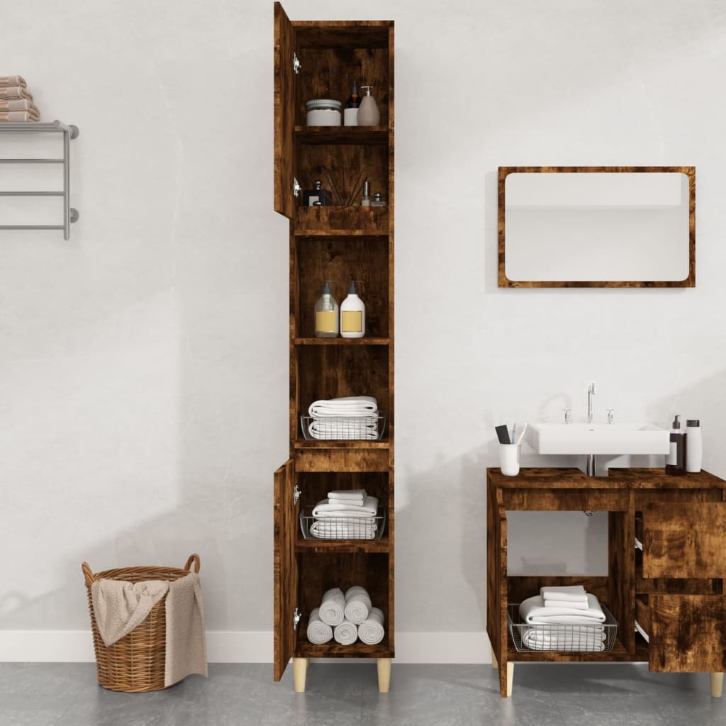 Bathroom Cabinet Smoked Oak 30x30x190 cm Engineered Wood