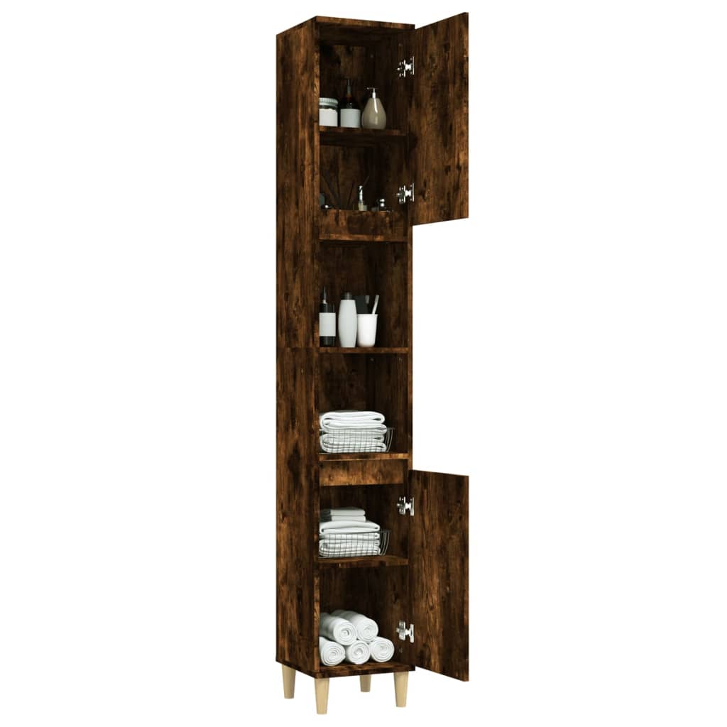 Bathroom Cabinet Smoked Oak 30x30x190 cm Engineered Wood