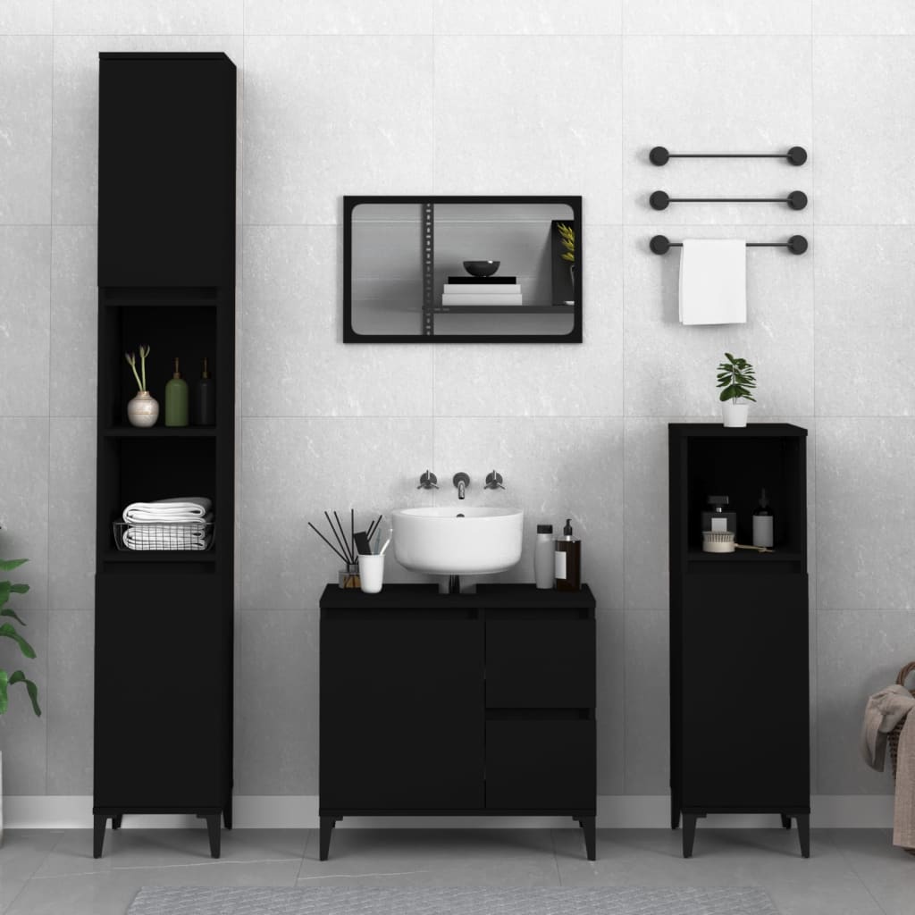 Bathroom Cabinet Black 30x30x100 cm Engineered Wood