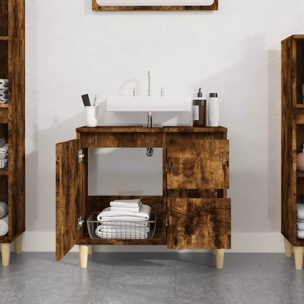 Bathroom Cabinet Smoked Oak 65x33x60 cm Engineered Wood