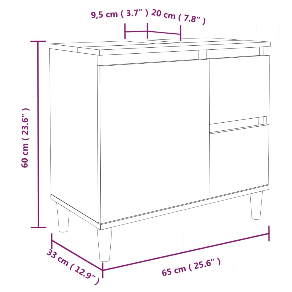 Bathroom Cabinet Smoked Oak 65x33x60 cm Engineered Wood