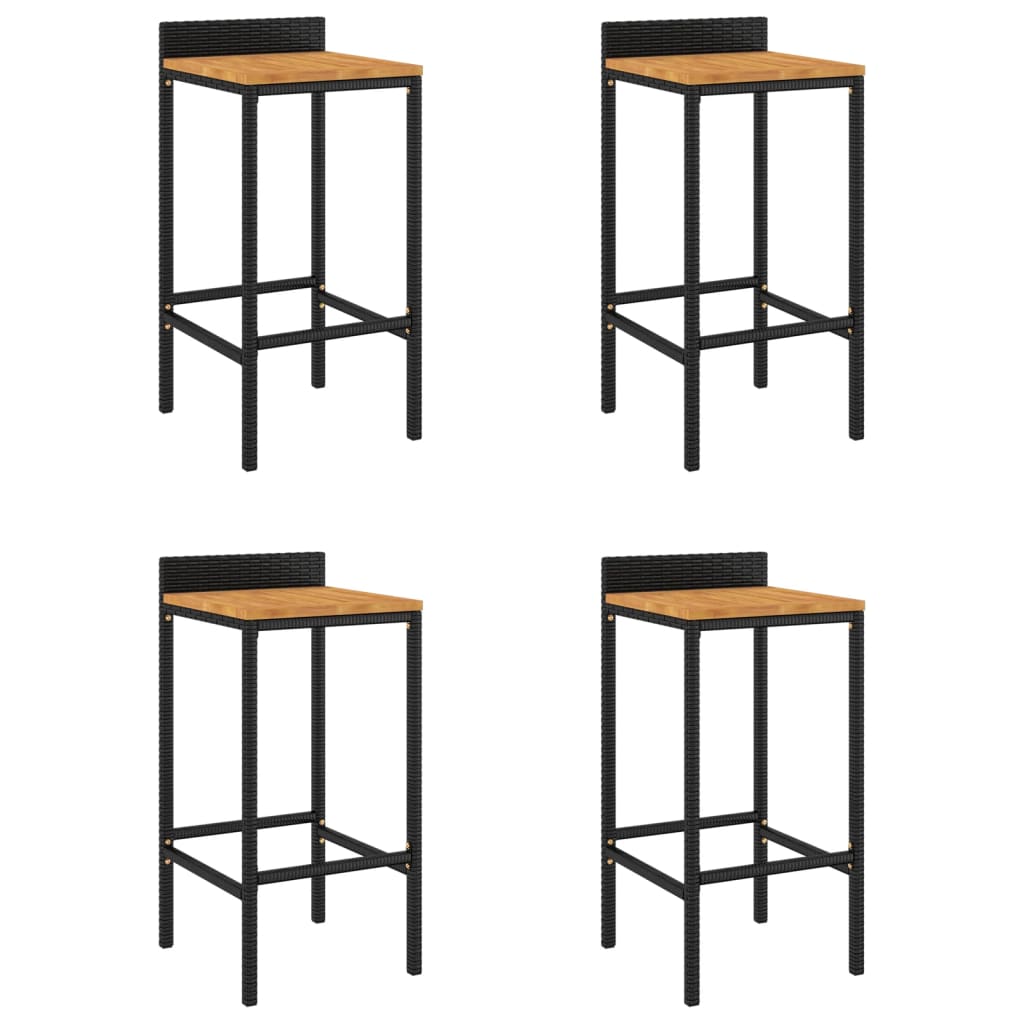 Bar Stools 4 pcs Black Poly Rattan and Solid Wood Acacia