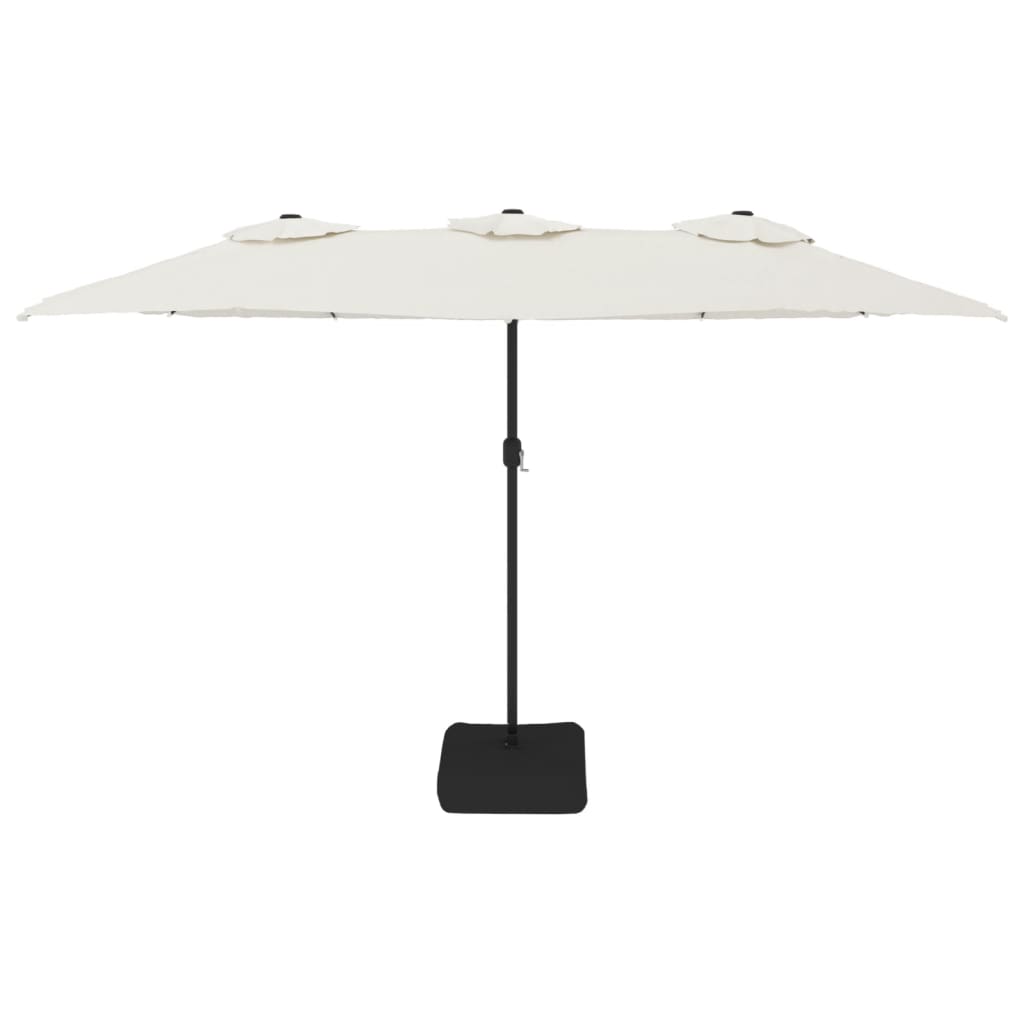 Double-Head Garden Parasol with LEDs Sand White 449x245 cm