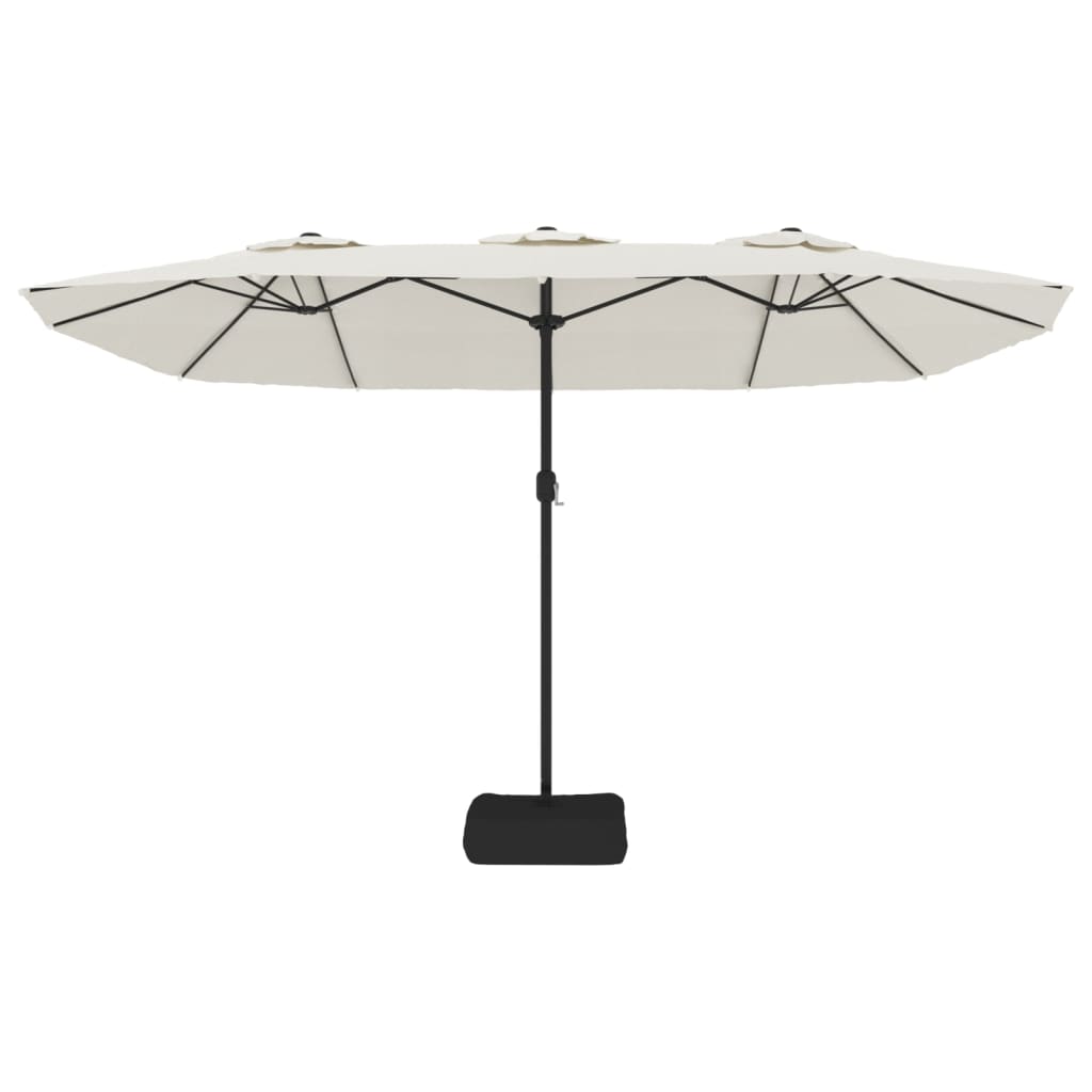 Double-Head Garden Parasol with LEDs Sand White 449x245 cm