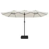 Double-Head Garden Parasol with LEDs Sand White 449x245 cm