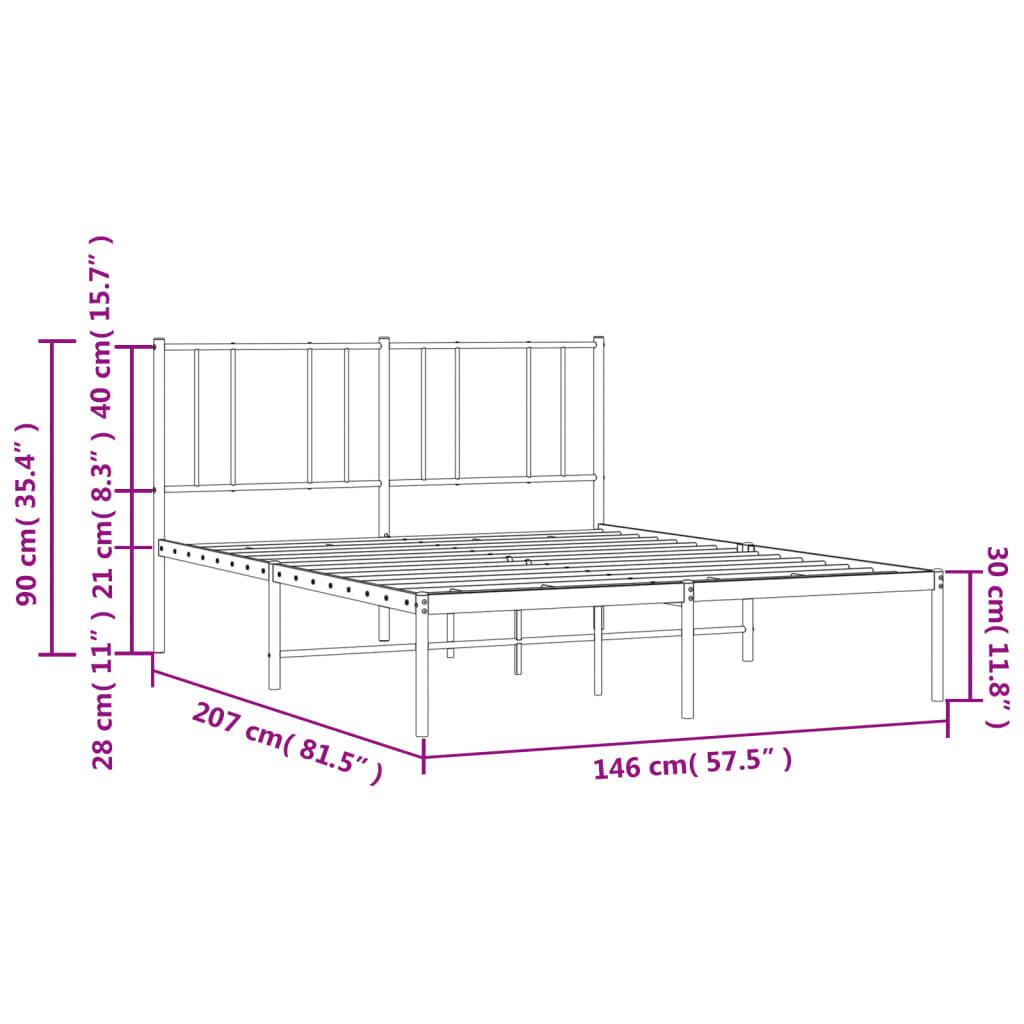 Metal Bed Frame without Mattress with Headboard Black 140x200cm