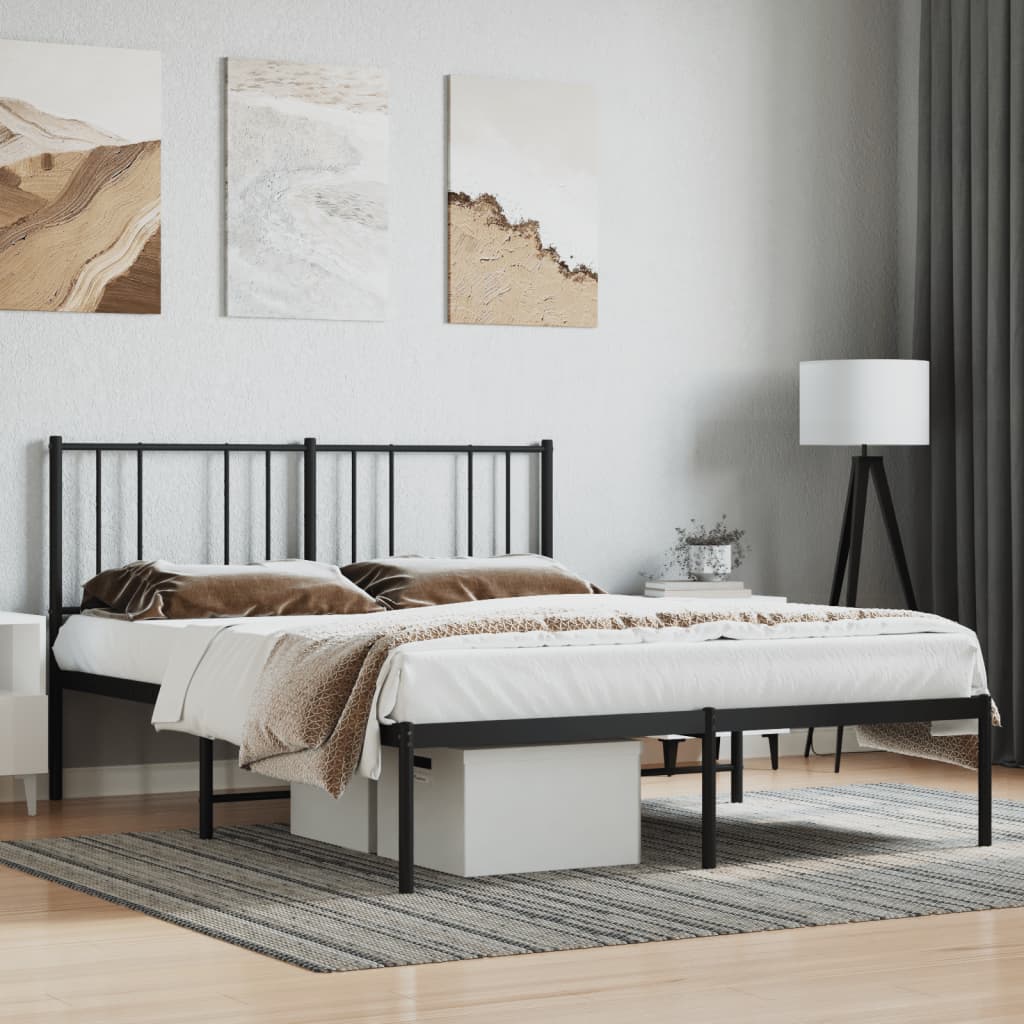 Metal Bed Frame without Mattress with Headboard Black 140x200cm