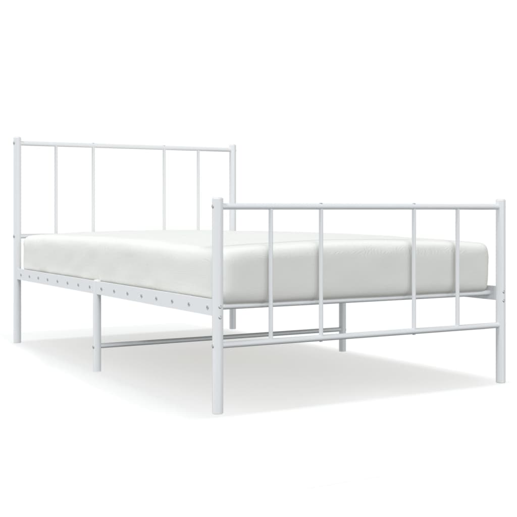 Metal Bed Frame without Mattress with Footboard White 75x190cm