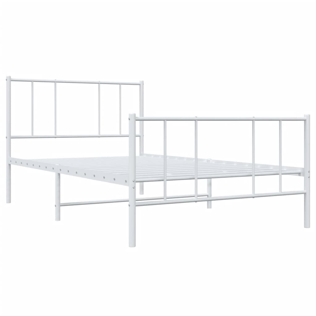 Metal Bed Frame without Mattress with Footboard White 75x190cm