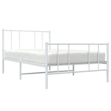 Metal Bed Frame without Mattress with Footboard White 75x190cm