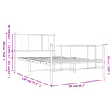 Metal Bed Frame without Mattress with Footboard White 75x190cm