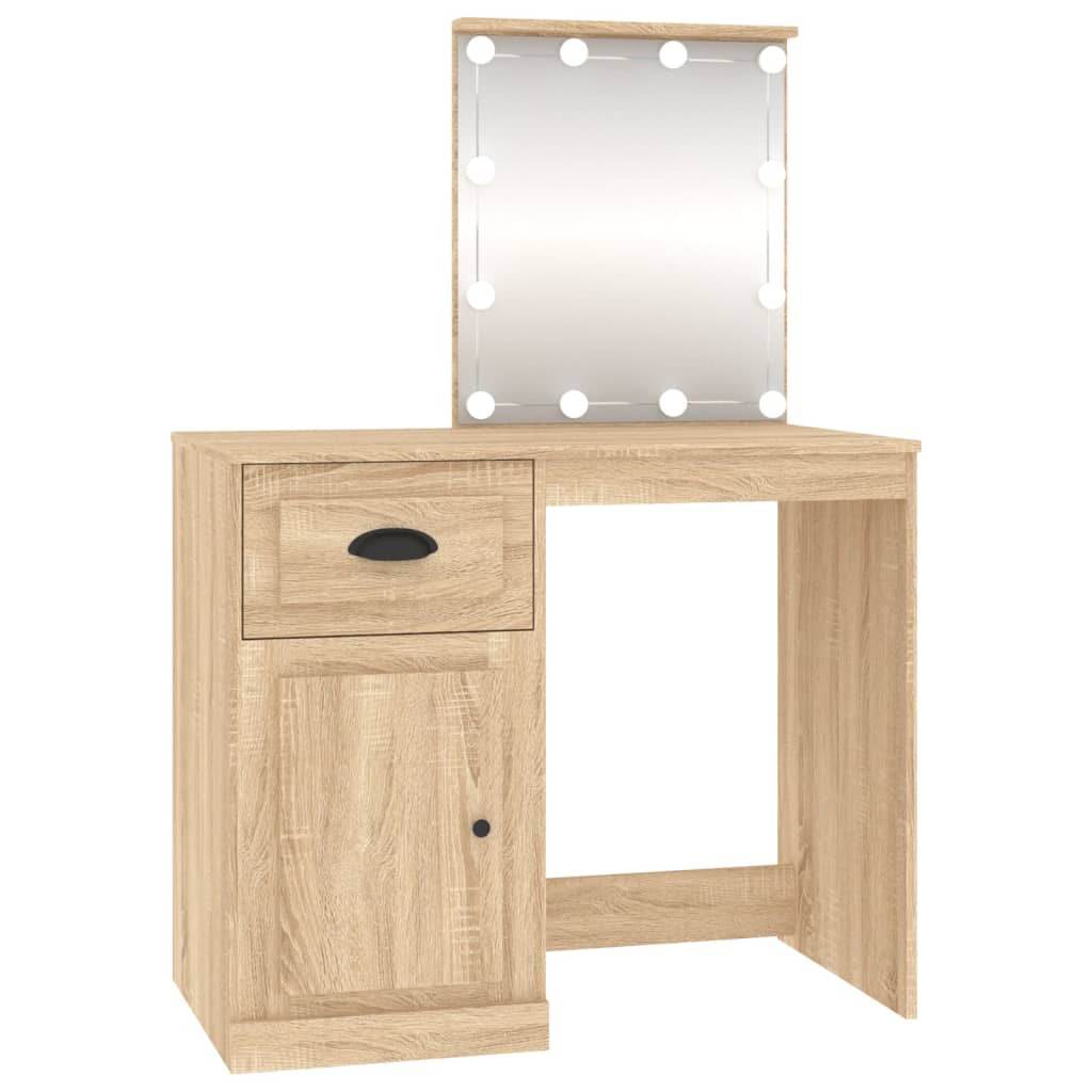 Dressing Table with LED Sonoma Oak 90x50x132.5 cm Engineered Wood