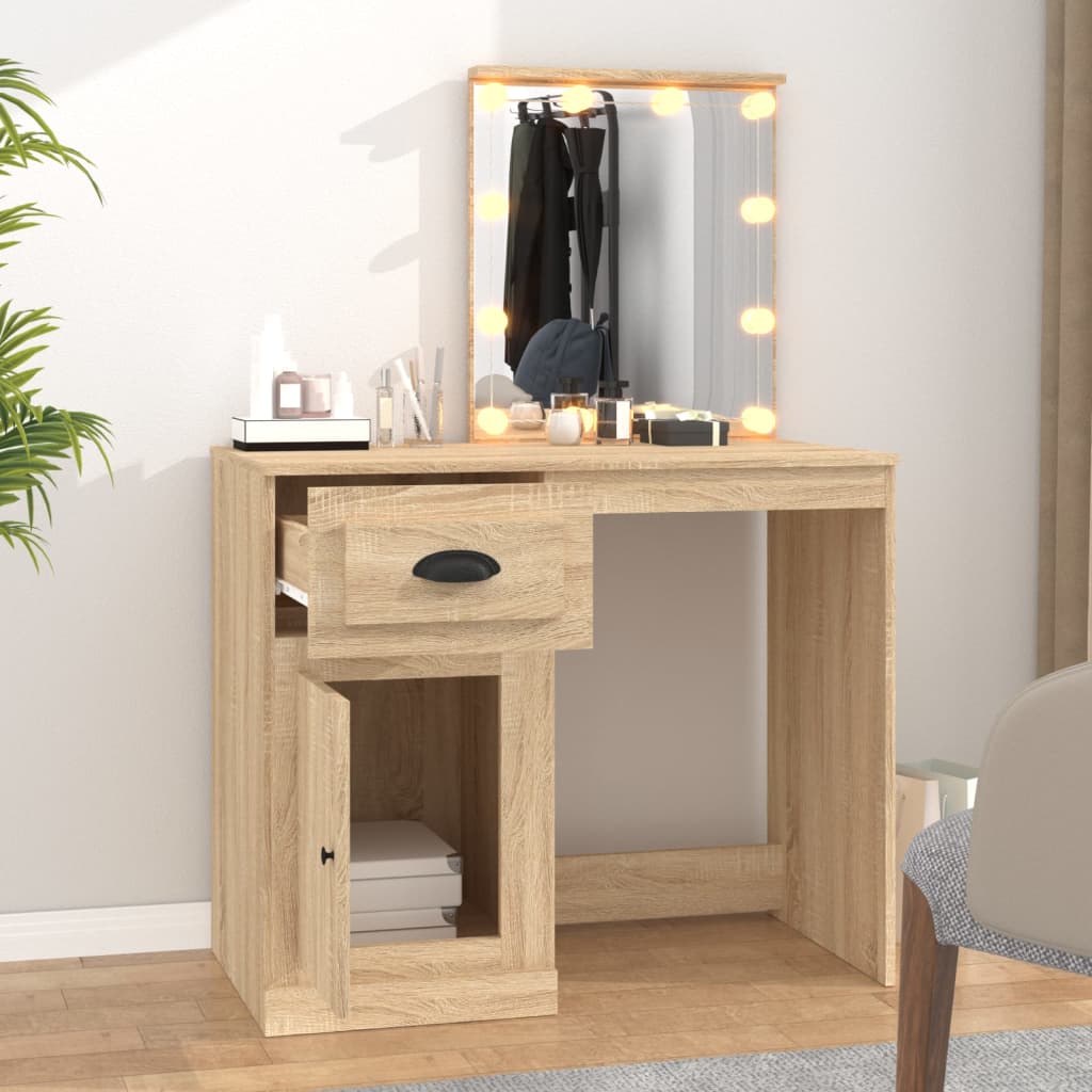 Dressing Table with LED Sonoma Oak 90x50x132.5 cm Engineered Wood