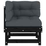 Corner Sofa with Cushions Black Solid Wood Pine