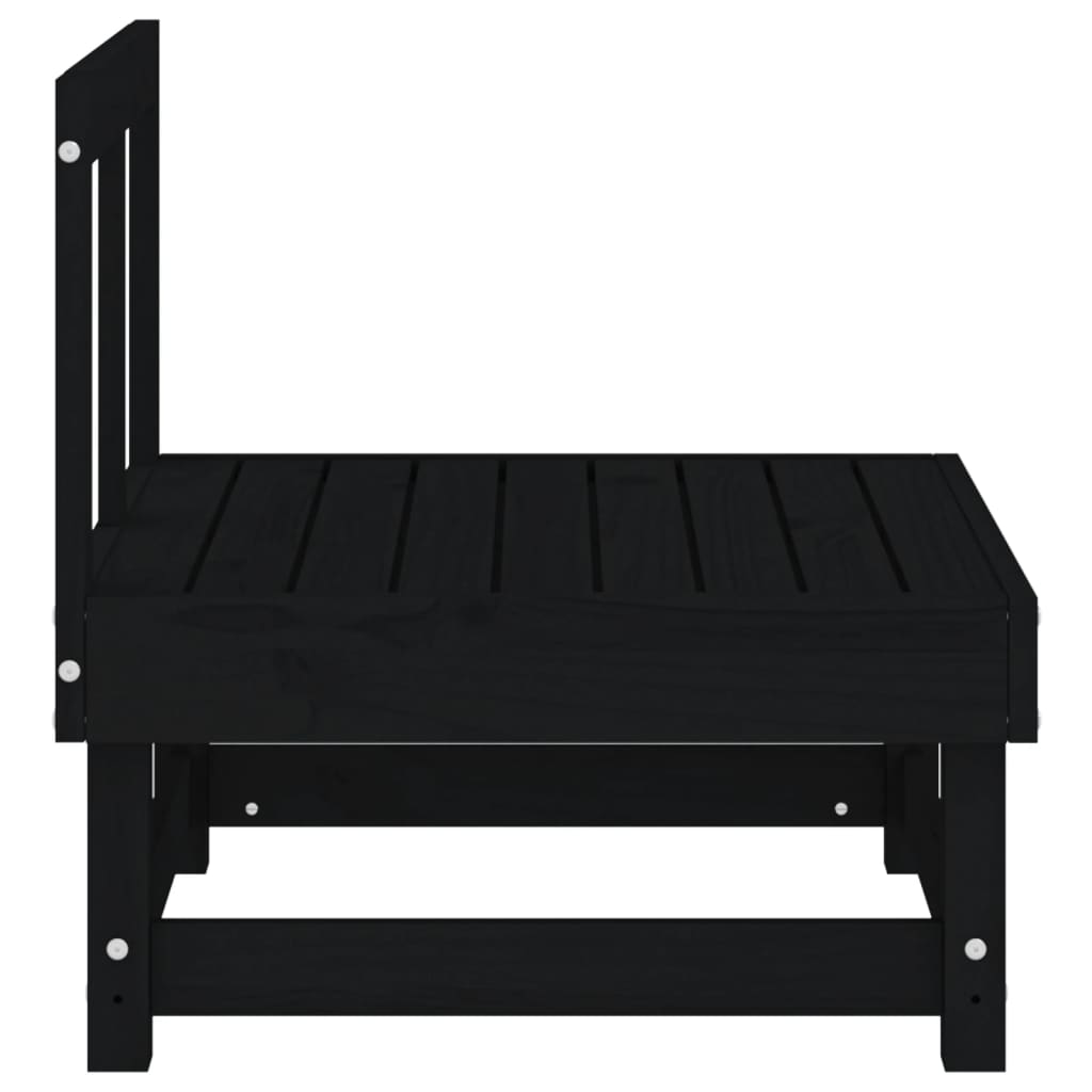 Garden Middle Sofa Black Solid Wood Pine