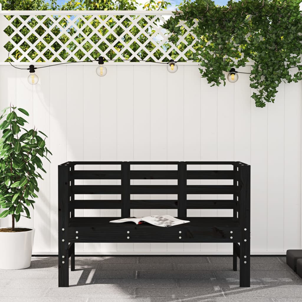 Garden Bench Black 111.5x53x71 cm Solid Wood Pine