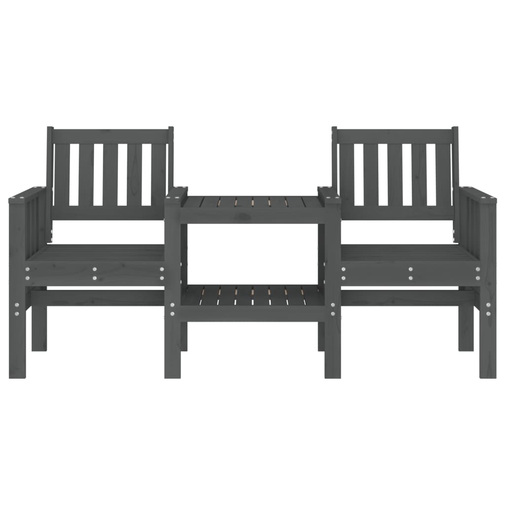 Garden Bench with Table 2-Seater Grey Solid Wood Pine