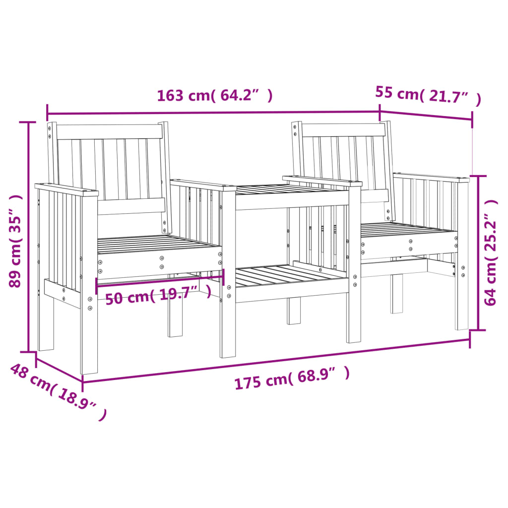 Garden Bench with Table 2-Seater Grey Solid Wood Pine