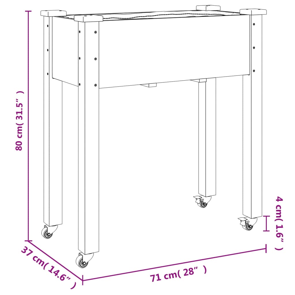 Wheeled Planter with Liner 71x37x80 cm Solid Wood Fir