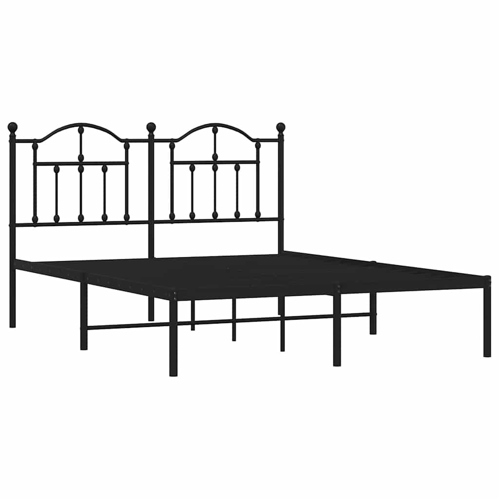 Metal Bed Frame without Mattress with Headboard Black 135x190cm