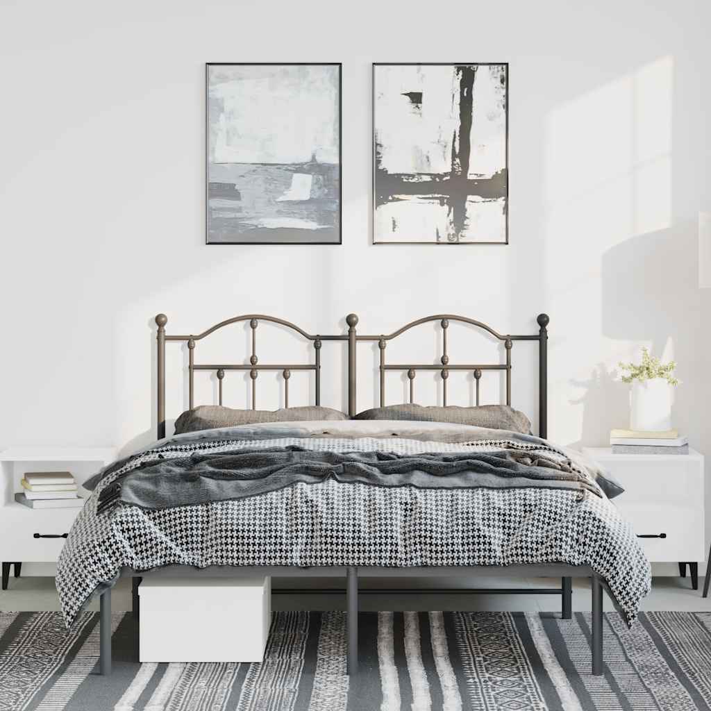 Metal Bed Frame without Mattress with Headboard Black 135x190cm