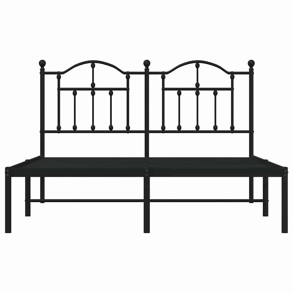 Metal Bed Frame without Mattress with Headboard Black 135x190cm