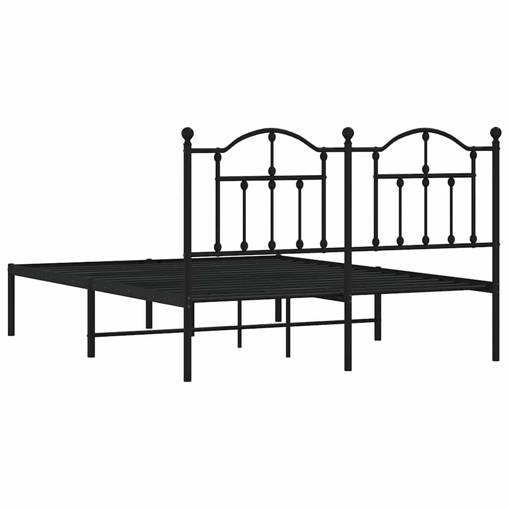 Metal Bed Frame without Mattress with Headboard Black 135x190cm