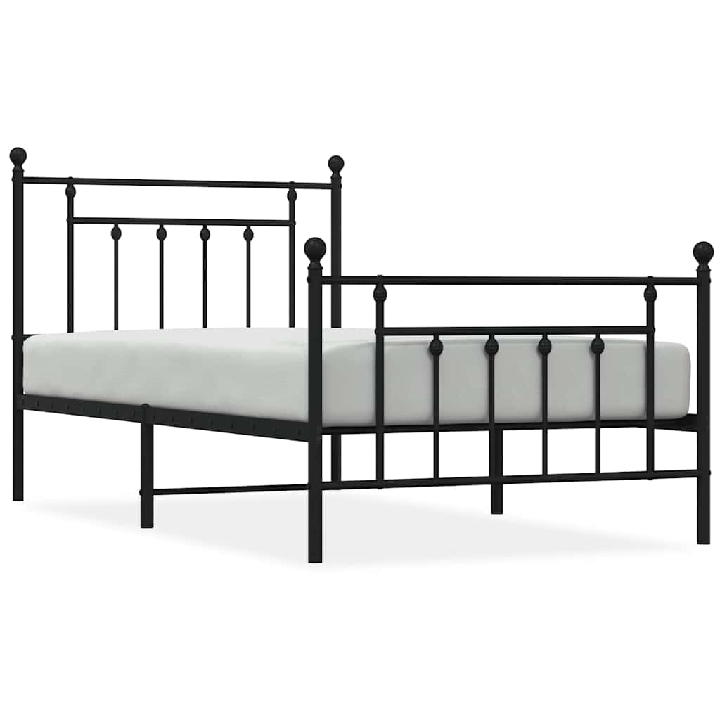 Metal Bed Frame without Mattress with Footboard Black 100x190cm