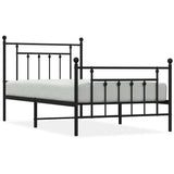 Metal Bed Frame without Mattress with Footboard Black 100x190cm