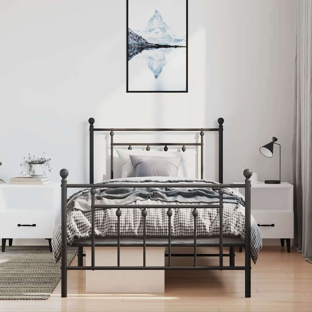 Metal Bed Frame without Mattress with Footboard Black 100x190cm