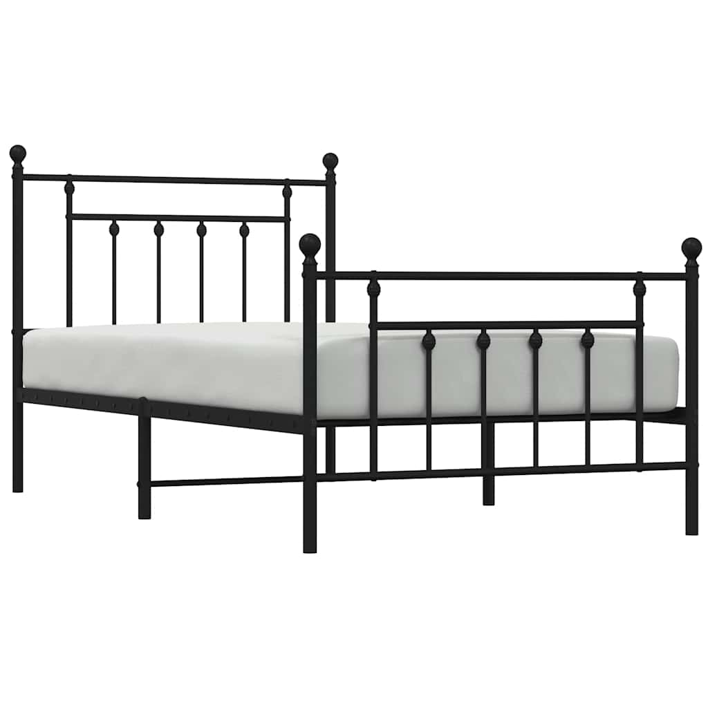 Metal Bed Frame without Mattress with Footboard Black 100x190cm