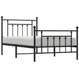 Metal Bed Frame without Mattress with Footboard Black 100x190cm