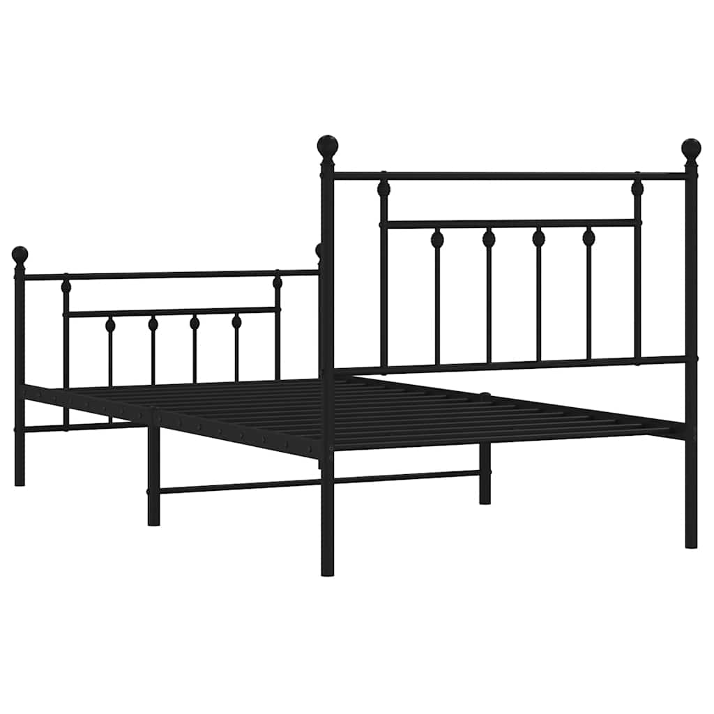 Metal Bed Frame without Mattress with Footboard Black 100x190cm