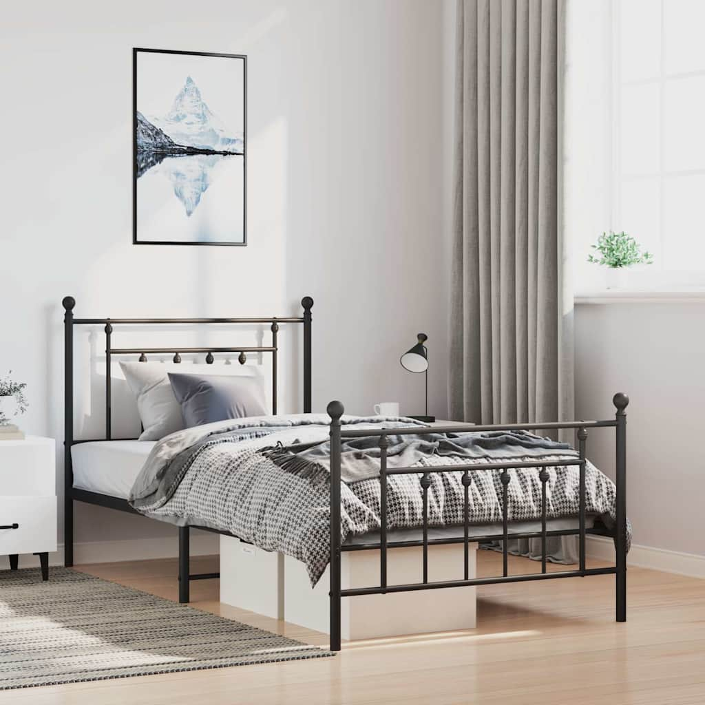 Metal Bed Frame without Mattress with Footboard Black 100x190cm