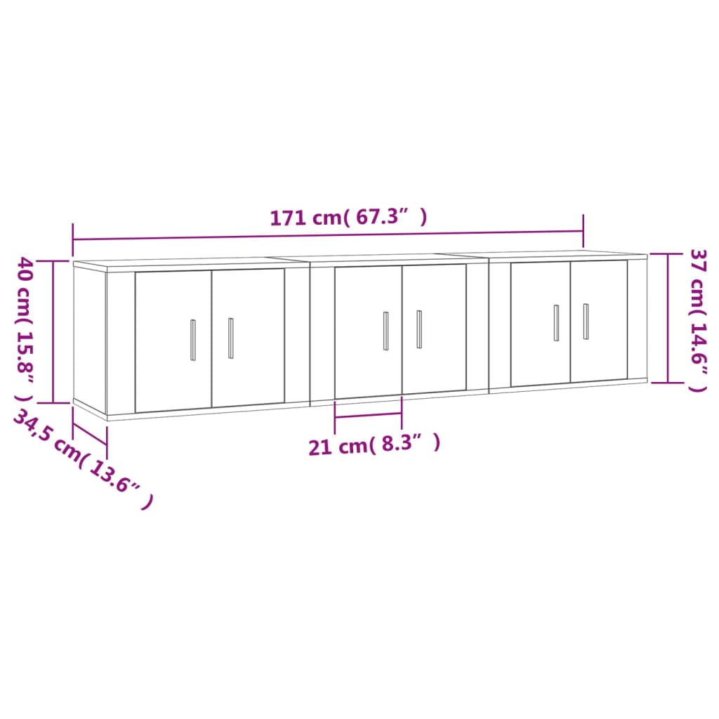 Wall-mounted TV Cabinets 3 pcs Brown Oak 57x34.5x40 cm