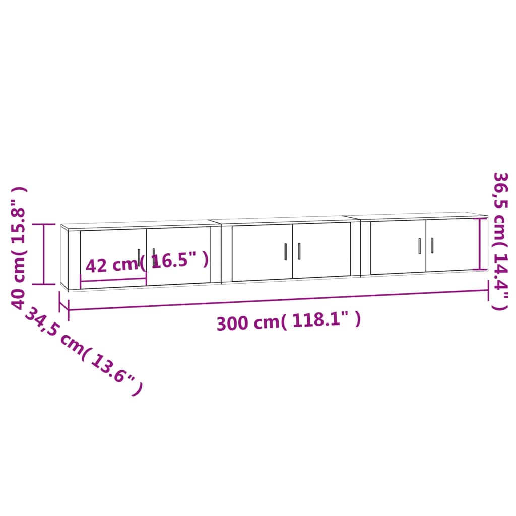 Wall-mounted TV Cabinets 3 pcs High Gloss White 100x34.5x40 cm