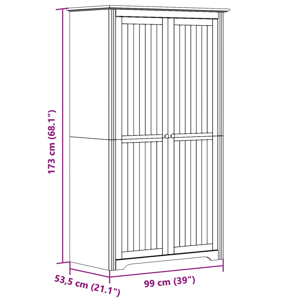 Wardrobe BODO Grey 101x52x176.5 cm Solid Wood Pine