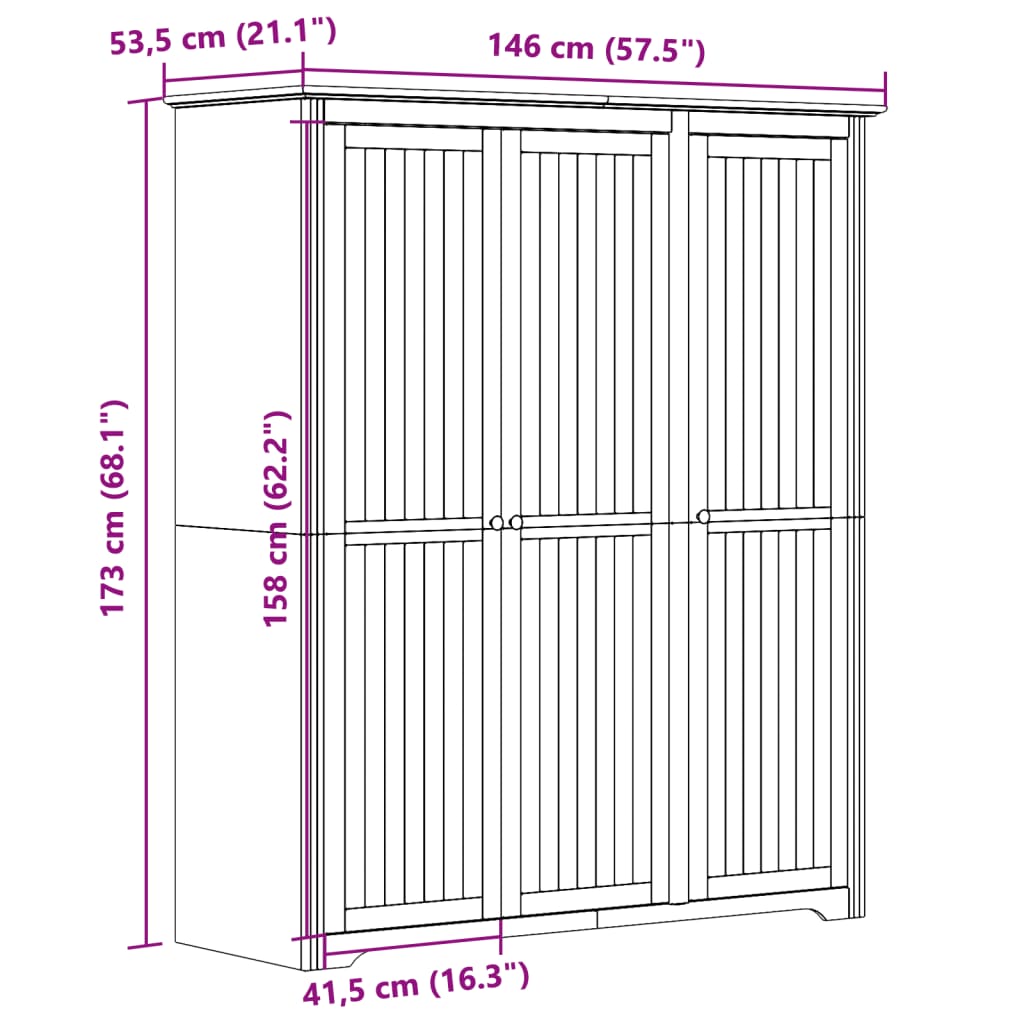 Wardrobe BODO White 151.5x52x176.5 cm Solid Wood Pine