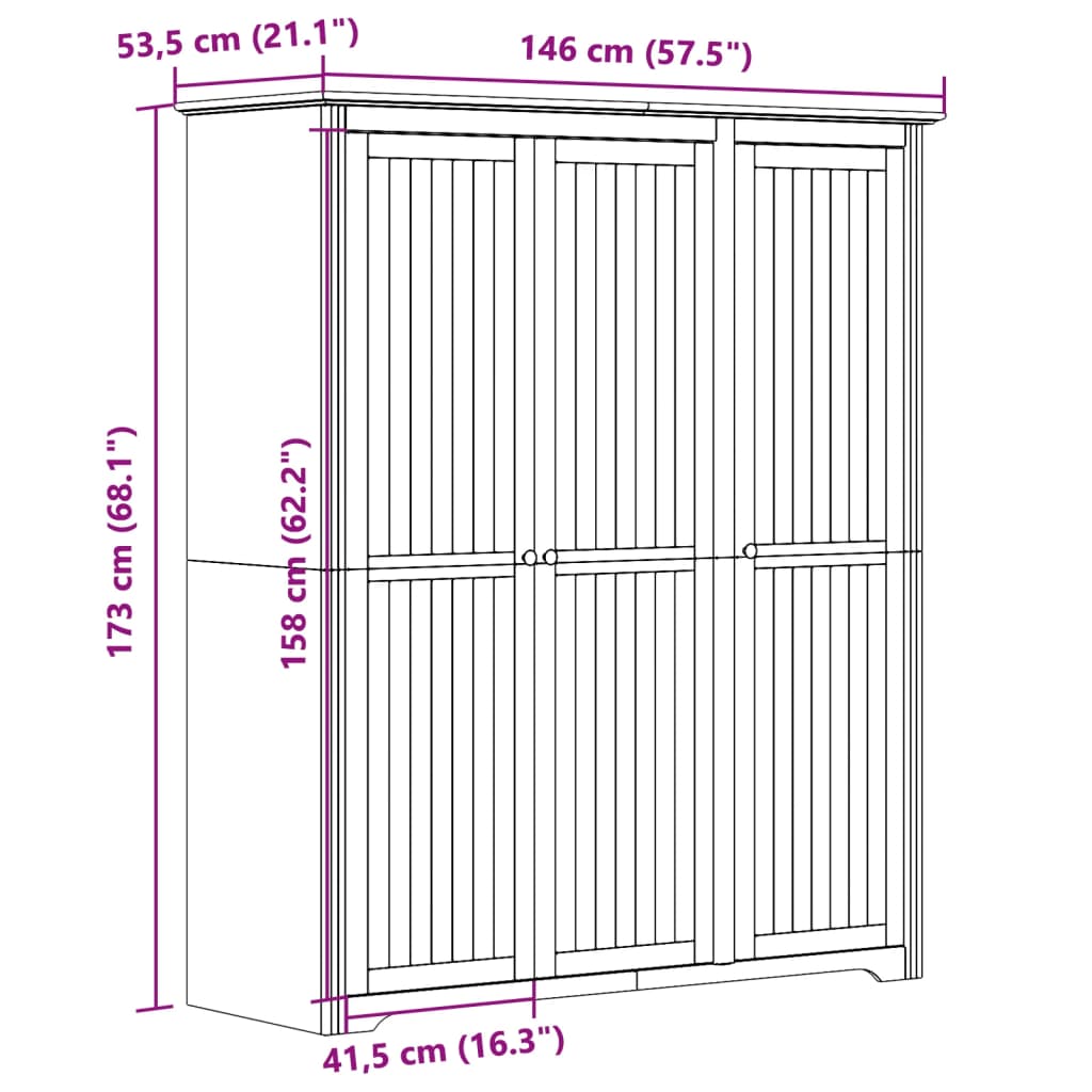 Wardrobe BODO White and Brown 151.5x52x176.5cm Solid Wood Pine